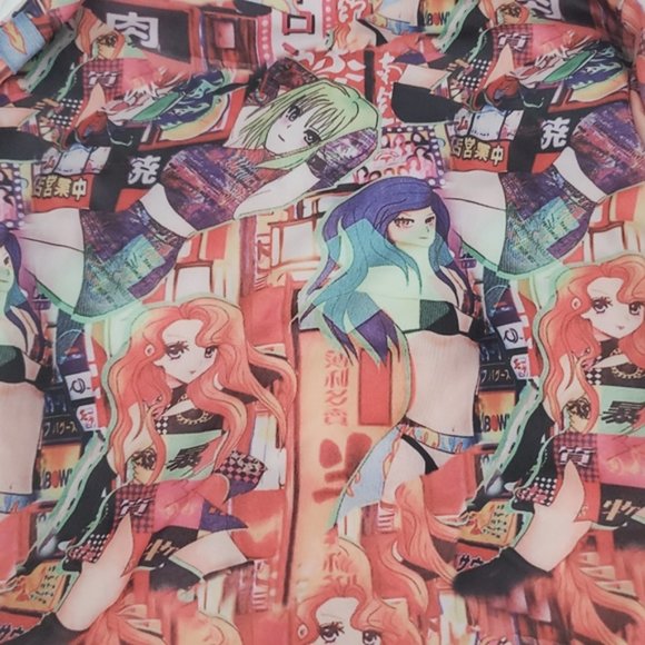 Japanese Anime-Manga Graphic Print Mock Neck Bodysuit Onesie- Size Small - Picture 9 of 11